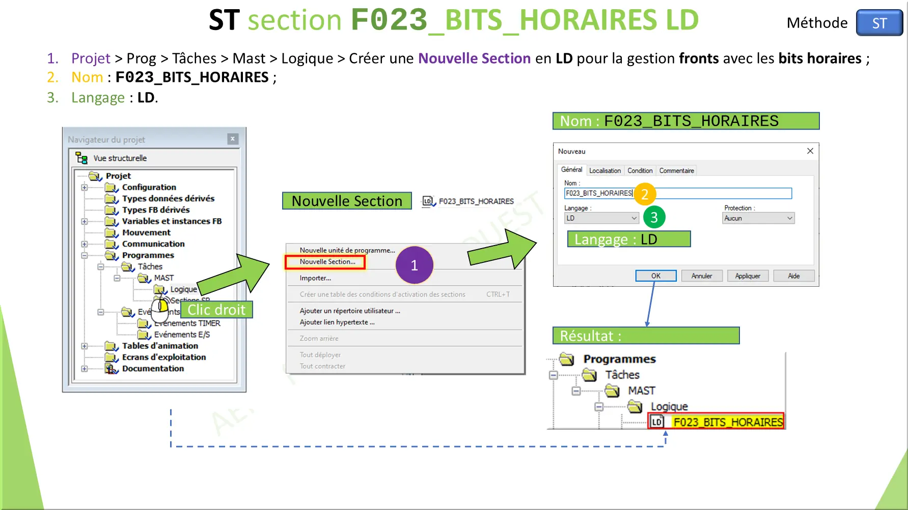 ST section F023_BITS_HORAIRES LD